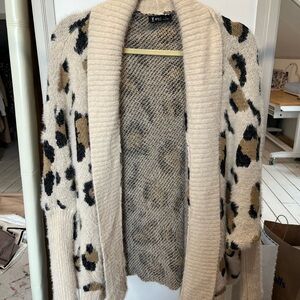 Cream and Brown Leopard Print Women's Sweater